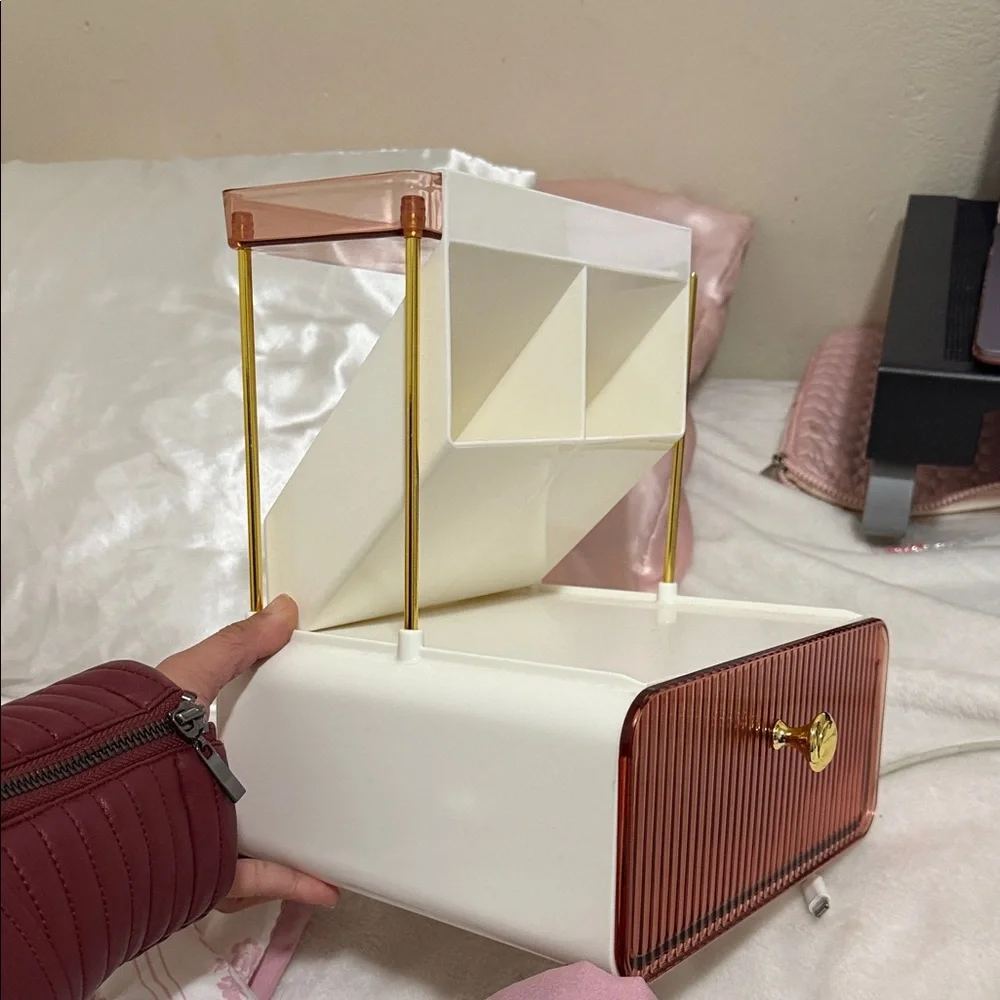 Stylish White and Brown Storage Box with Gold Accents